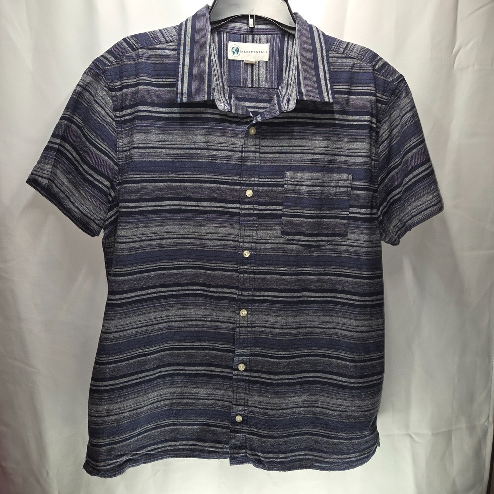 Casual Classic:‎ Aeropostale Navy Stripe Short Sleeve Shirt Men's Large